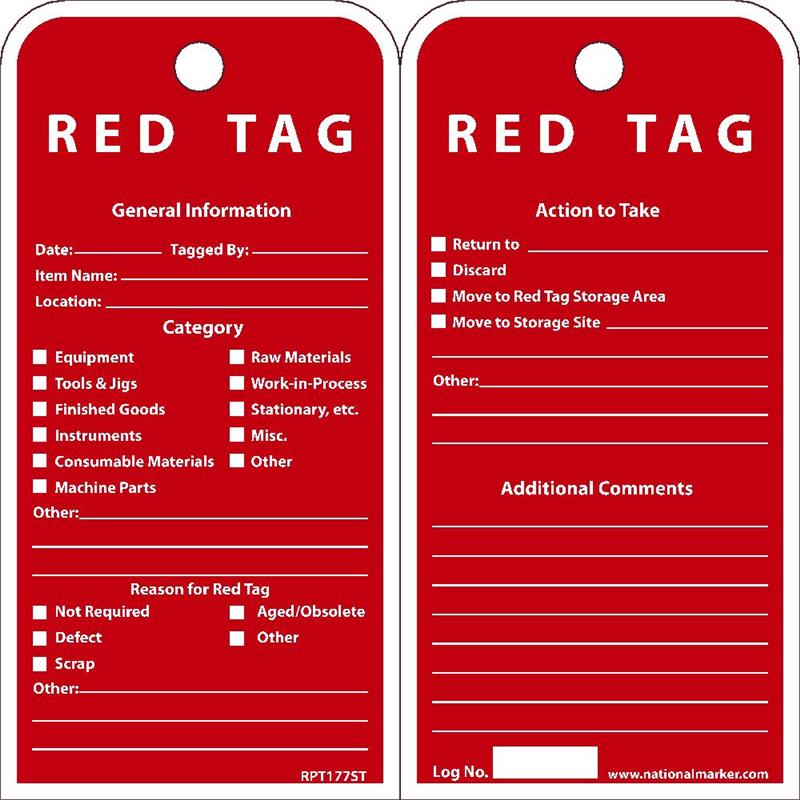 EZ PULL RED TAG 5S TAGS - Safety Tags